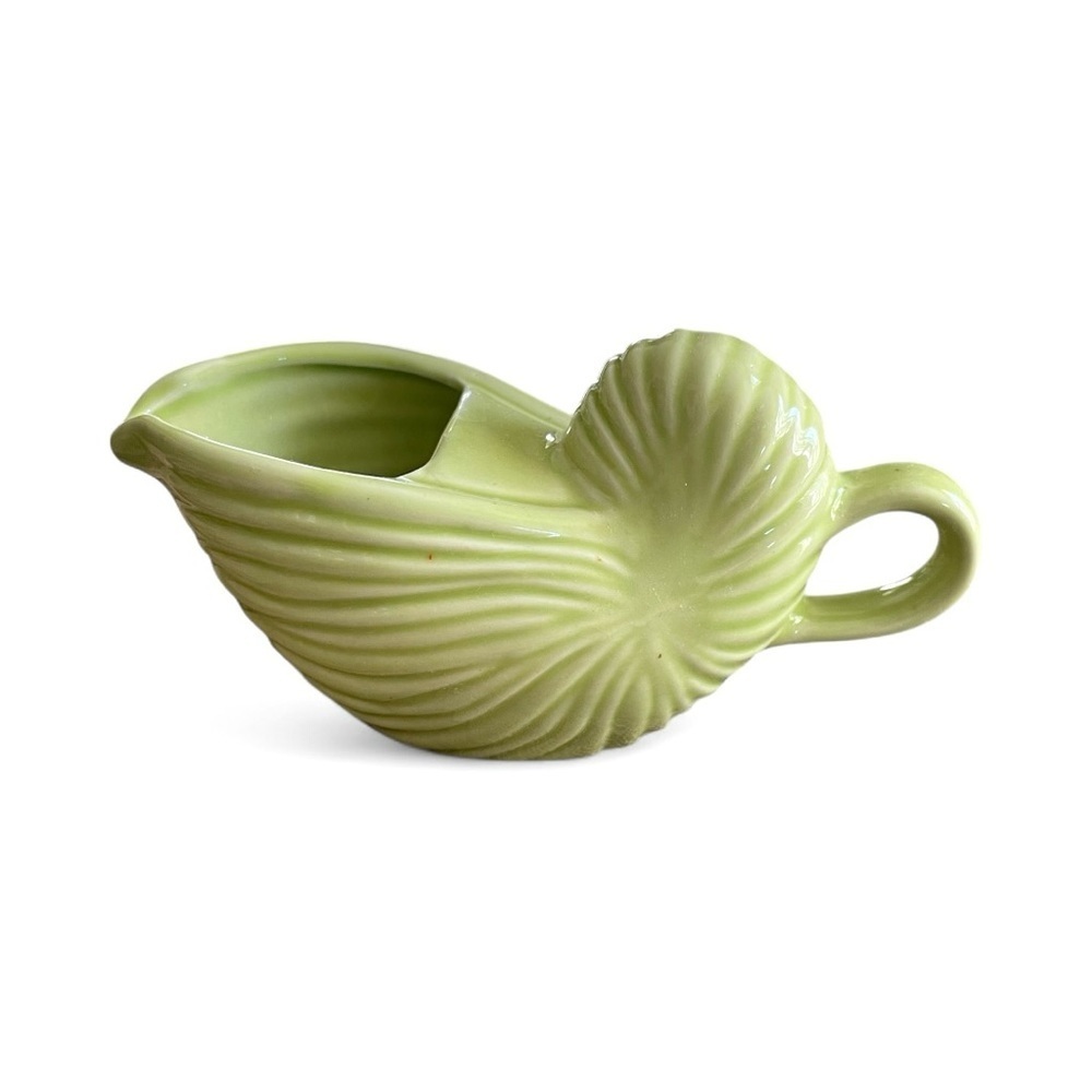 Andrea By Sadek Green Shell-Shaped Ceramic Pitcher, Lime Green.